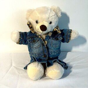 Build a Bear Brown Teddy and gorgeous Build a Bear Jean jacket skirt shirt